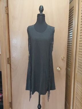 Fringe Sleeveless Swing Dress - Black